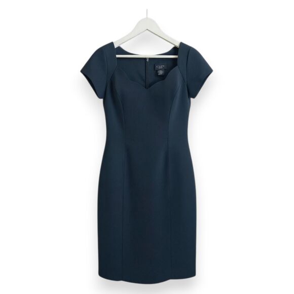 Virgo Dress 6P Petite Black Scallop Neck Sheath Cap Sleeve Cocktail Bodycon ✨ - Picture 2 of 14